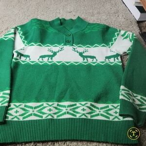 Boy's Green & White Reindeer Winter Long Sleeve Sweater - 8T